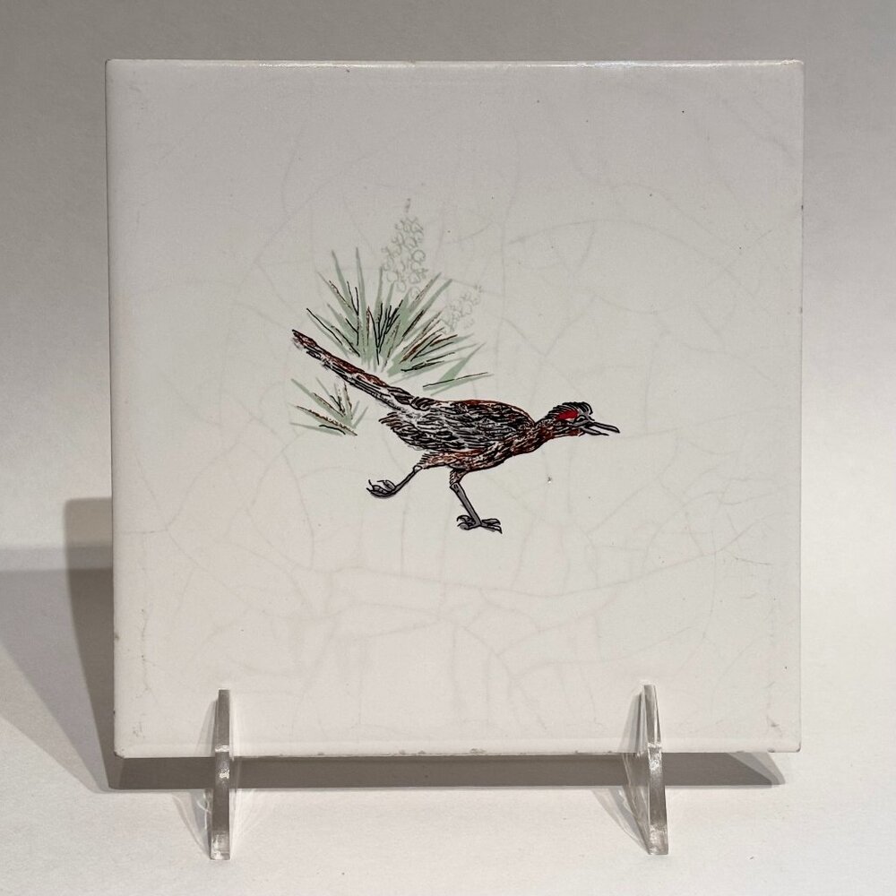 Vintage H&R Johnson Ltd. Roadrunner Bird Ceramic Tile Trivet Made In England 6”